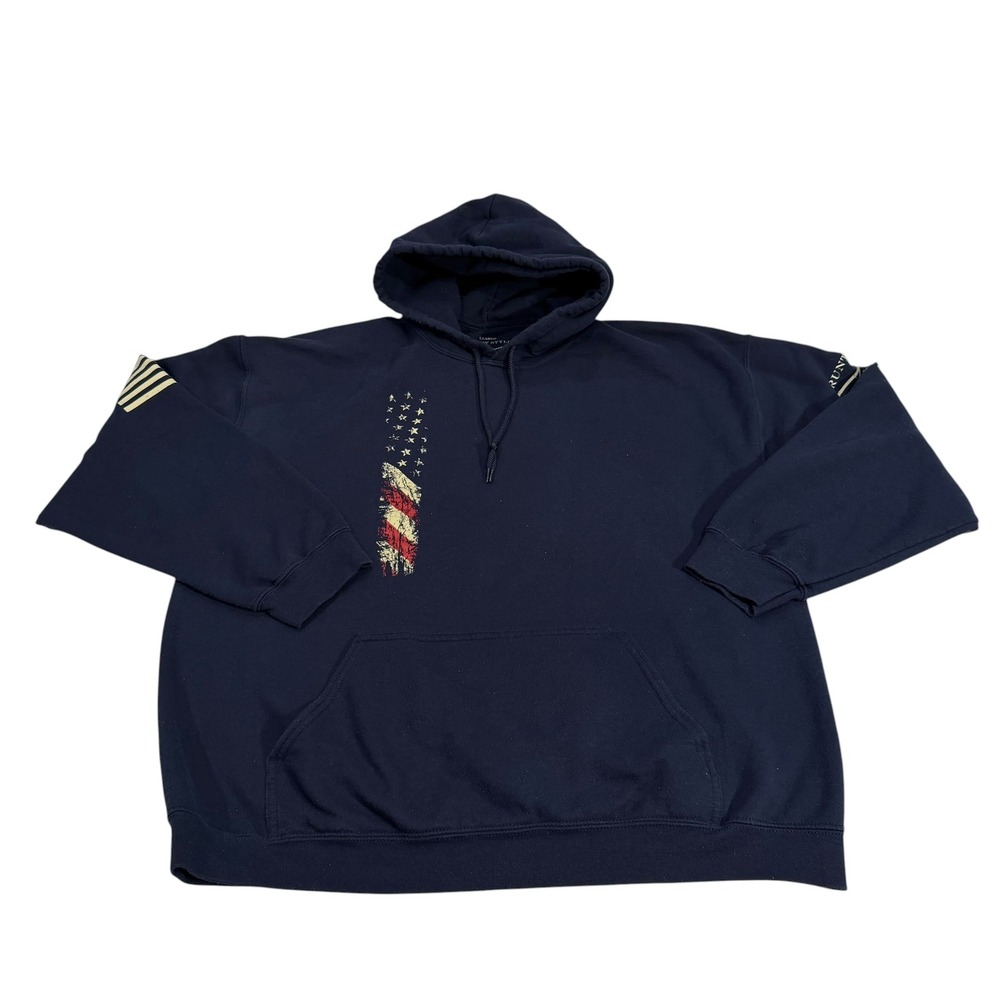 Grunt Style Mens XL Navy Blue Distressed American Flag Hoodie This We'll Defend